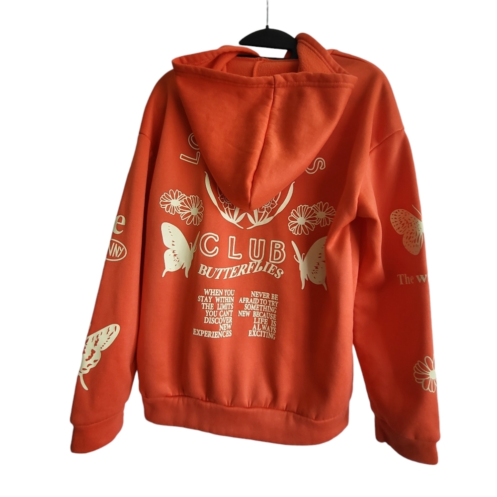Shein Womens M/6 Hoodie Orange LA 1994 Club Butterflies Love Sunny